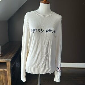 Apres Polo crew neck sweater white & navy size small EUC Ellsworth + Ivey